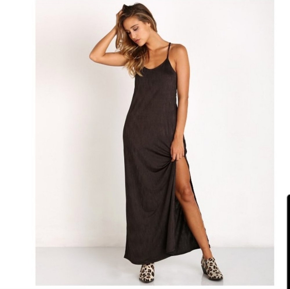 Free People Intimately She Moves Maxi Slip Dress Black Women's Small